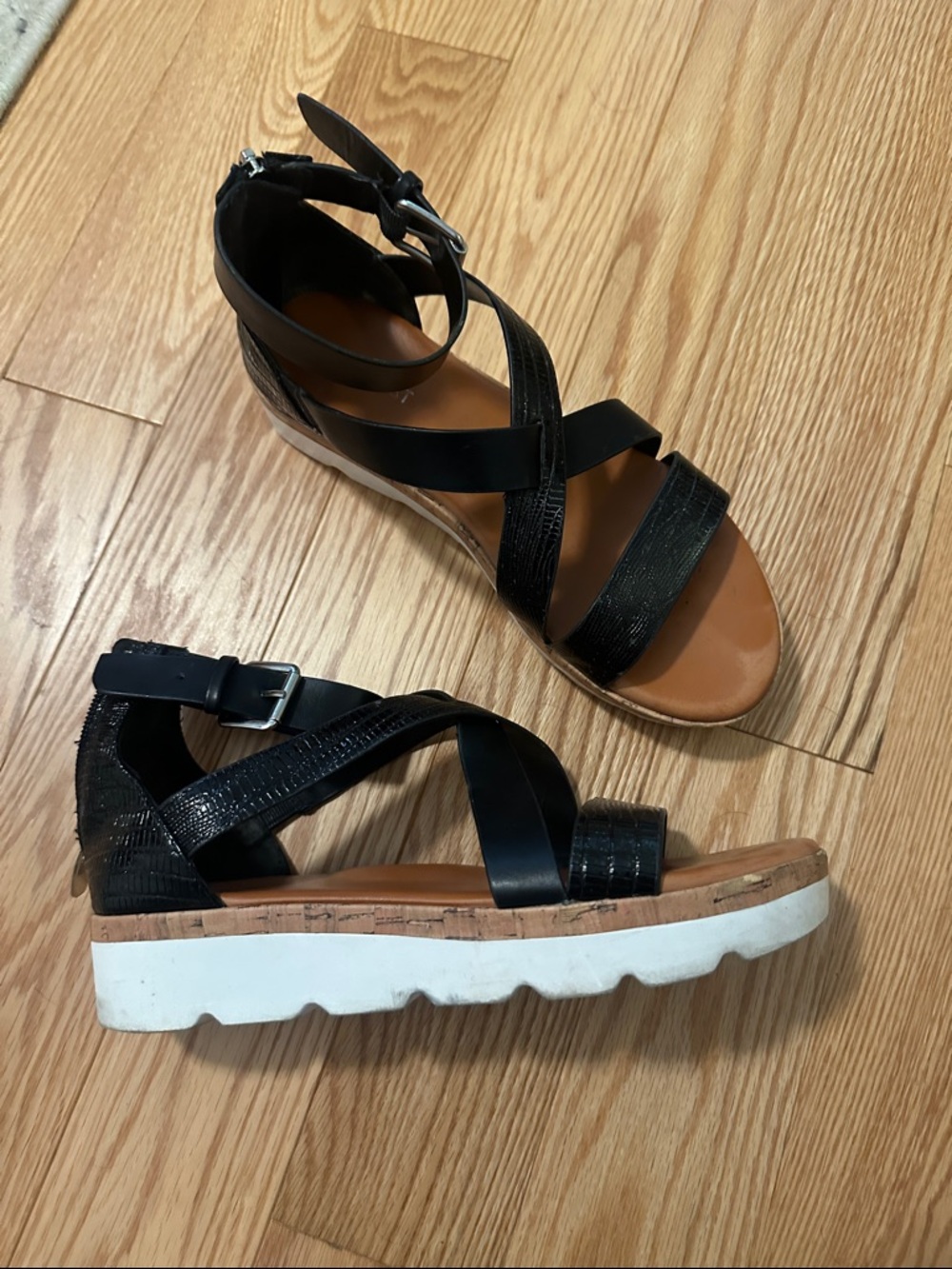 Nine West Black Strappy Cork-Platform Sandals